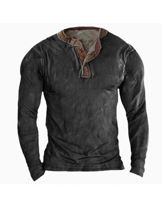 Men's Outdoor Retro Tactical Henley Long Sleeve Shirt