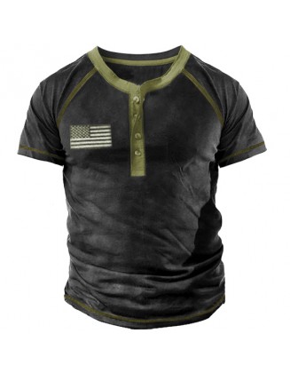 Men's Outdoor Henley Collar Tactical Cotton T-shirt